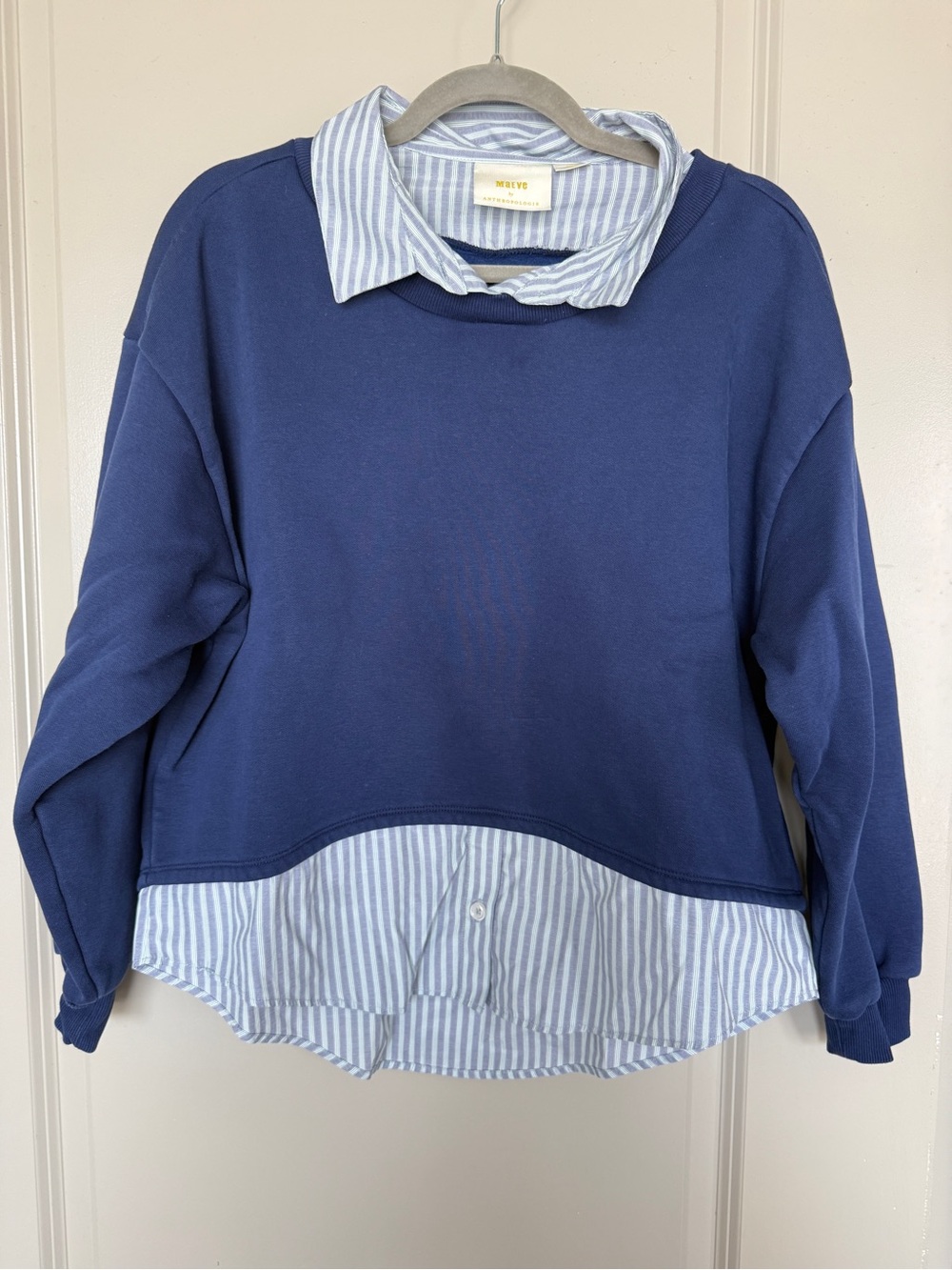MAEVE ANTHROPOLOGIE Layered Button Down Sweatshirt Pullover Oversized Twofer M - Picture 3 of 9